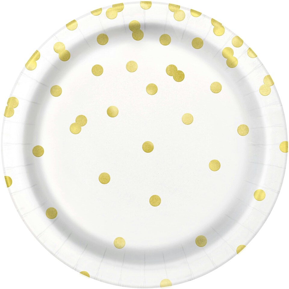 8 WH/GOLD CONFETTI DOT 9" PLATE-FS -  UNIQUE N/A