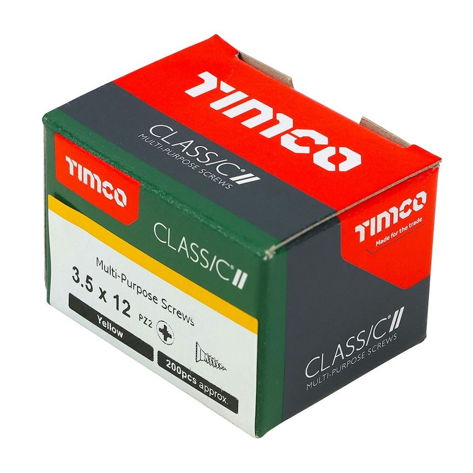 image 1 of Timco - Classic Multi-Purpose Screws - PZ - Double Countersunk - Yellow (Size 3.5 x 12 - 200 Pieces)