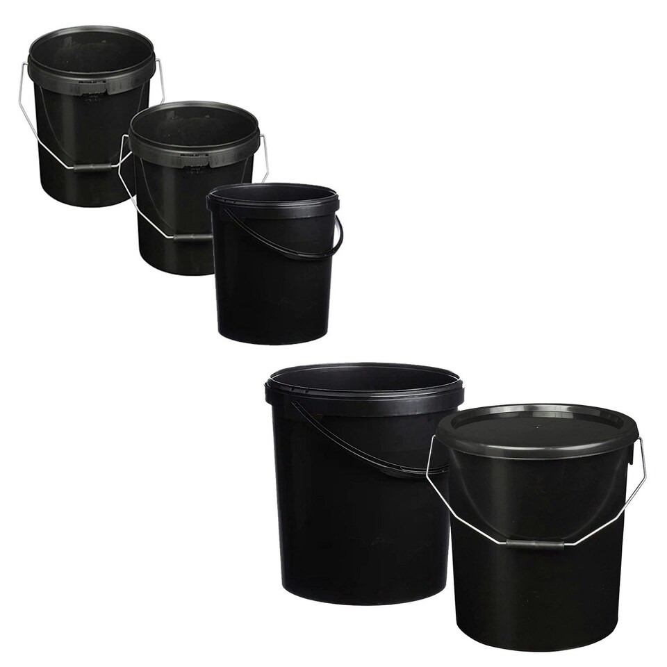 image 1 of 1 x 10 Litre Strong Black Plastic Hard Wearing Plastic Buckets Complete With Tamper Evident Lid & Handle