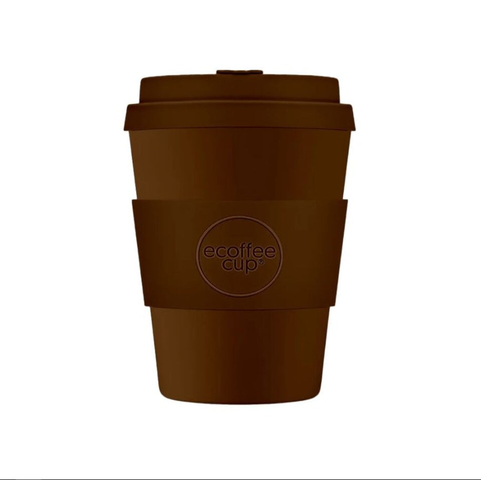 image 1 of Ecoffee Cup 12oz 350ml Reusable Eco-Friendly, Plant Based Coffee Cup with Silicone Lid & Sleeve, Spooky Action At A Distance | Brown | Spooky Action At A Distance