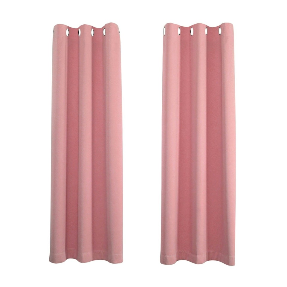 image 1 of Pink Eyelet Curtains - Thermal Blackout Curtains - 66 x 84 Inch Drop - 2 Panel Pink