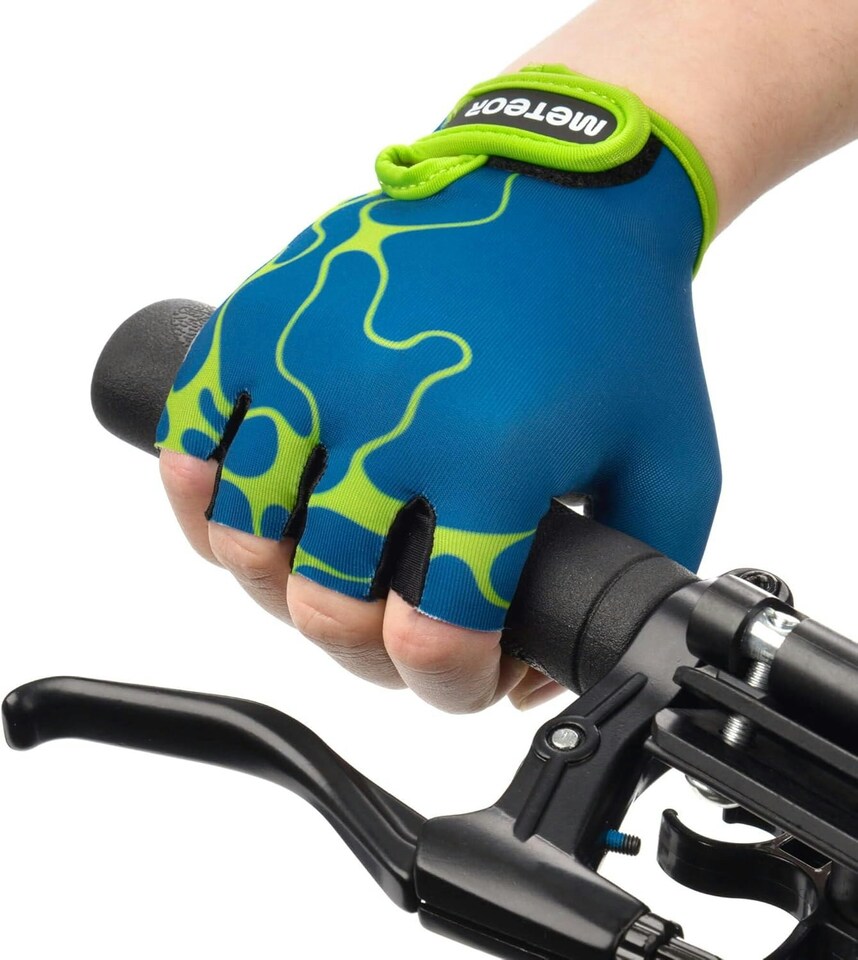 image 1 of Meteor Kids Bike Gloves – Breathable, Non-Slip, Padded for Comfort & Safety | Blue | Marble | S