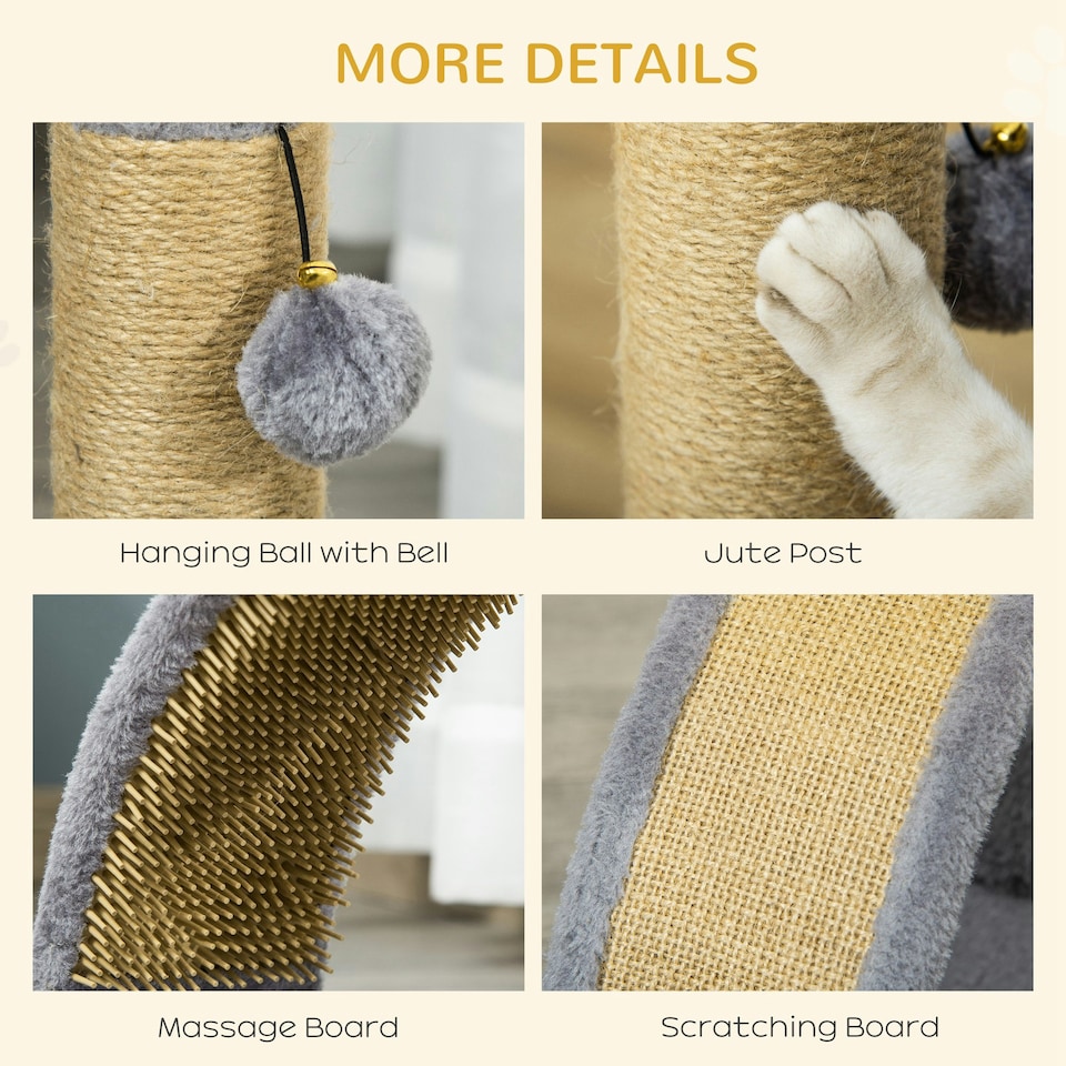 image 1 of PawHut Cat Tree for Indoor Cats with Scratching Post, Hanging Ball, Grey