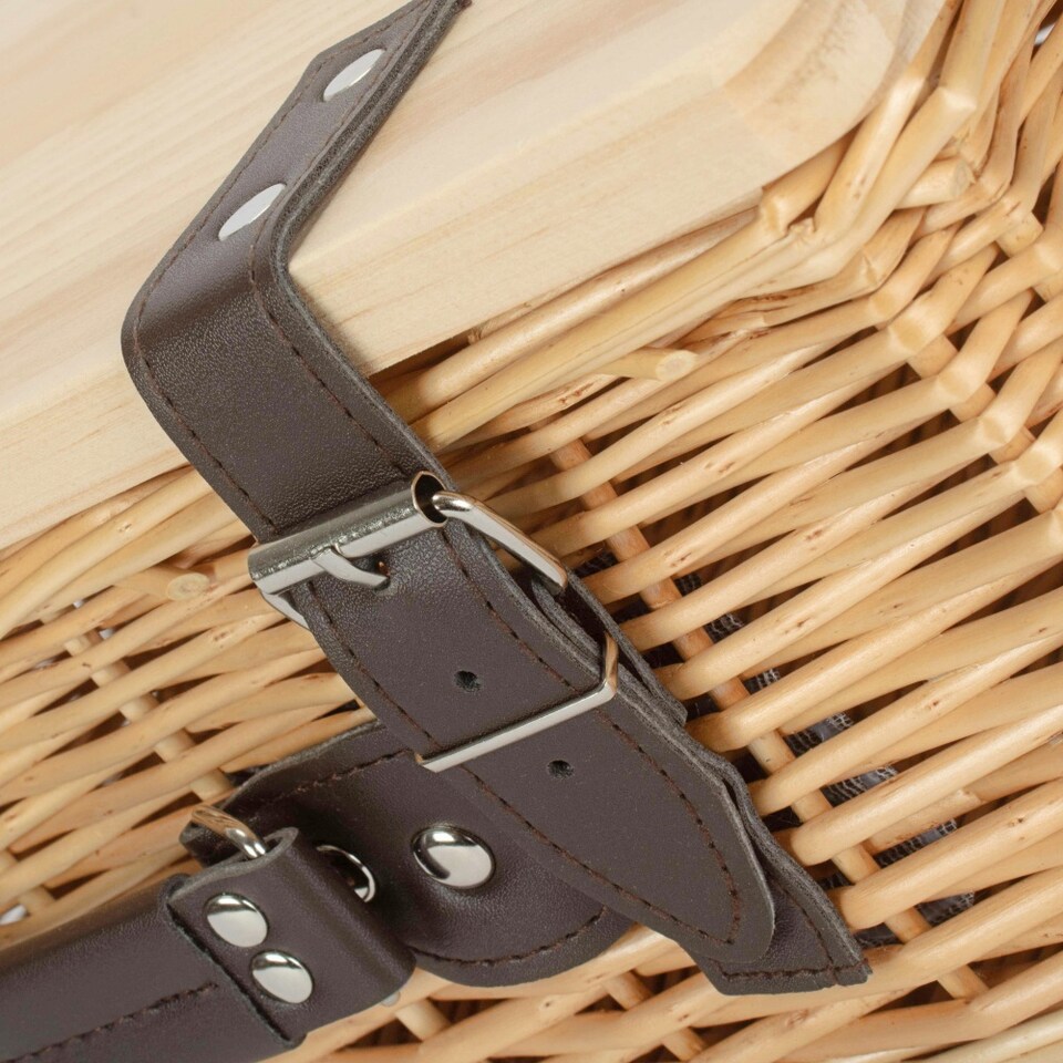 image 1 of 41cm Buff Willow Empty Picnic Basket with Pinewood Lid