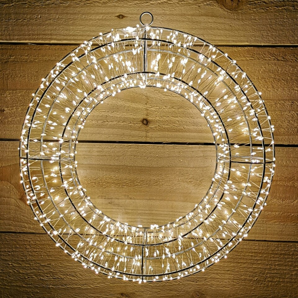 image 1 of 50cm 1440 Warm White LEDs Outdoor Christmas Wreath with Lights Pre Lit Door Wreath