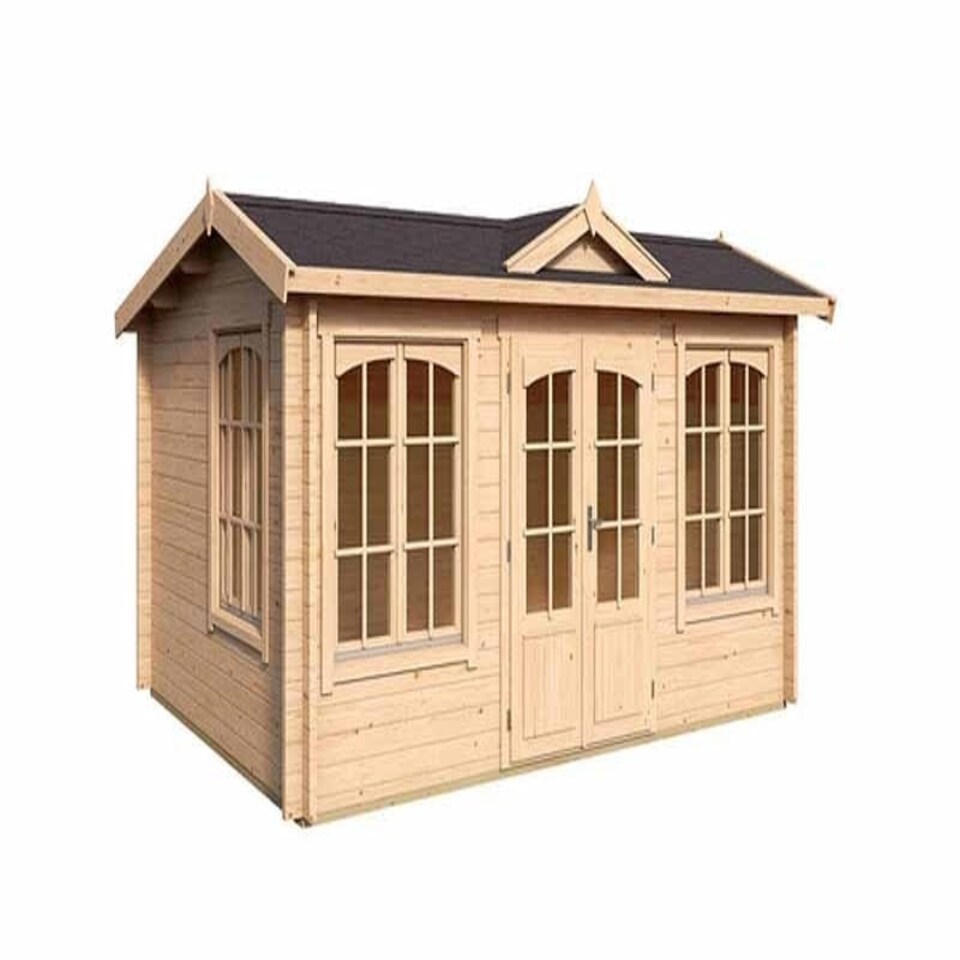 image 1 of Windsor 44-Log Cabin, Wooden Garden Room, Timber Summerhouse, Home Office - L440 x W340.8 x H239.4 cm Brown
