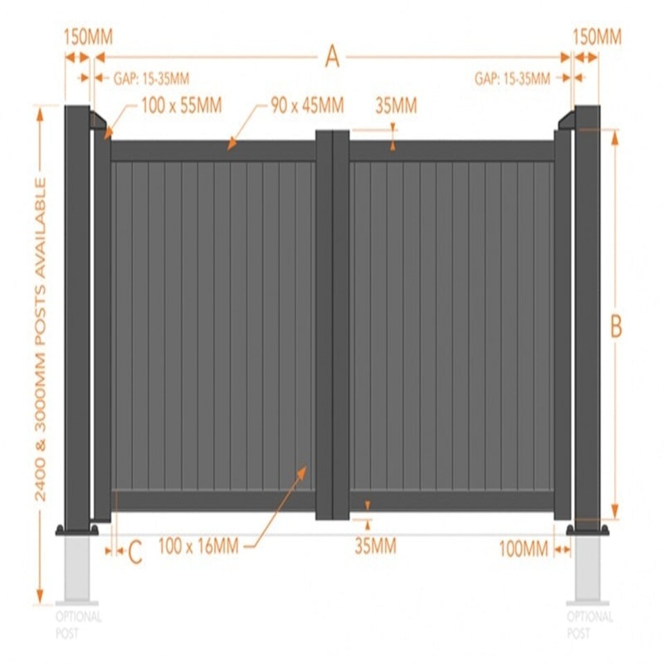image 1 of Double Swing Gate 3750x1800mm - Aluminium - Vertical Solid Infill and Flat Top - Black Black