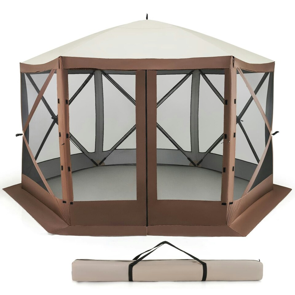 image 1 of COSTWAY 350 x 230 cm Pop-up Tent Outdoor Canopy Sun Shelter | Brown