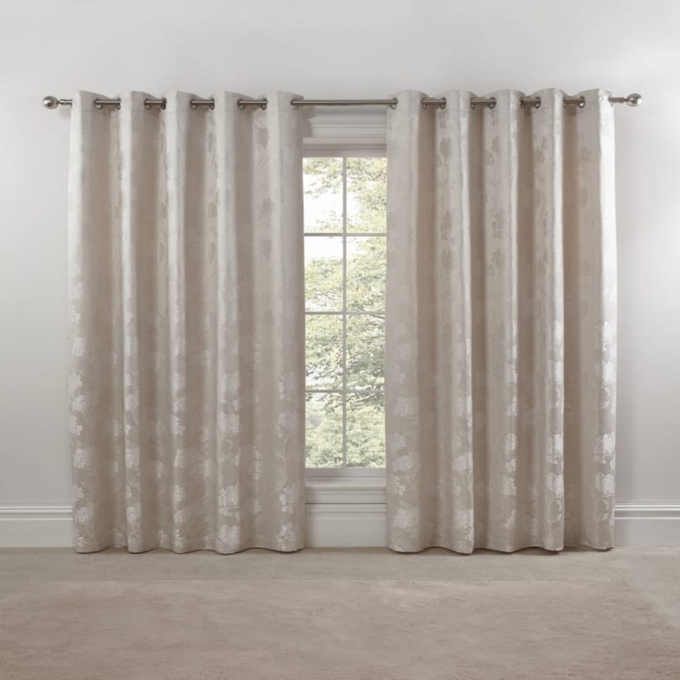 image 1 of English Garden Lined Eyelet Jacquard Curtains 116cm x 183cm Cream | Cream | Cream