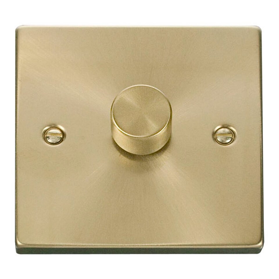 image 1 of SE HOME Satin Brushed Brass 1 Gang 2 Way LED 100W Trailing Edge Dimmer Light Switch | Gold | Satin Brass