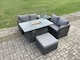 image 3 of Fimous Rattan Garden Furniture Set with Gas Fire Pit Table 5 Pieces Outdoor Loveseat Sofa Set Dark Grey Mixed