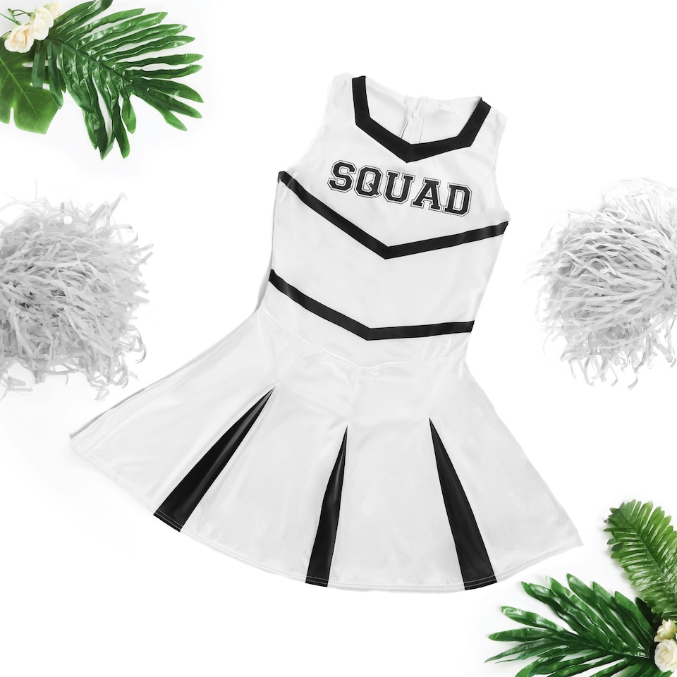 image 1 of White Cheerleader Fancy Dress Costume | White | 2XL