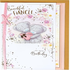 Bears Holding Heart Beautiful Fiancee Birthday Card