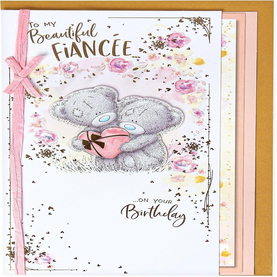 image 1 of Bears Holding Heart Beautiful Fiancee Birthday Card