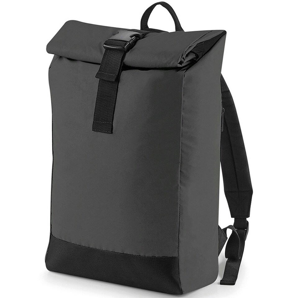 image 1 of Bagbase Reflective Roll Top Backpack - Black/Reflective - One Size
