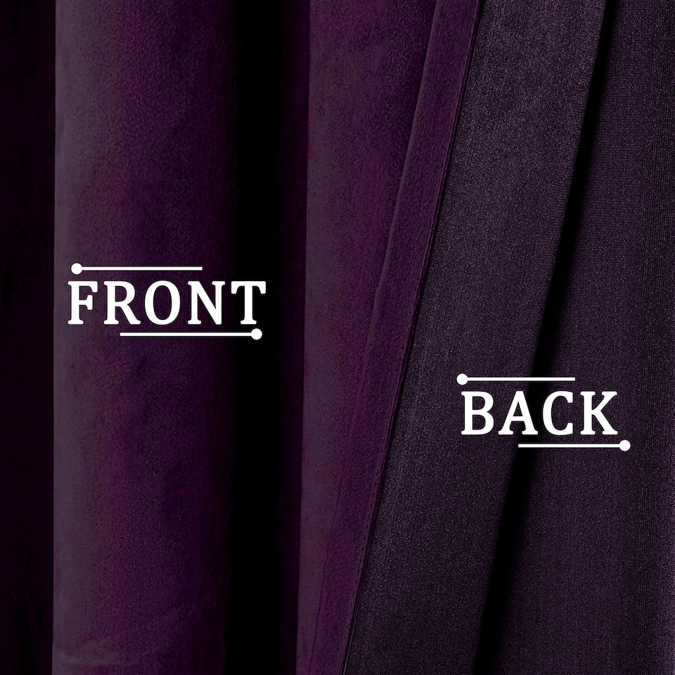 image 1 of Plum Purple Velvet Blackout Eyelet Curtains - 46x63 Inch Drop - Pair | Purple | One Size
