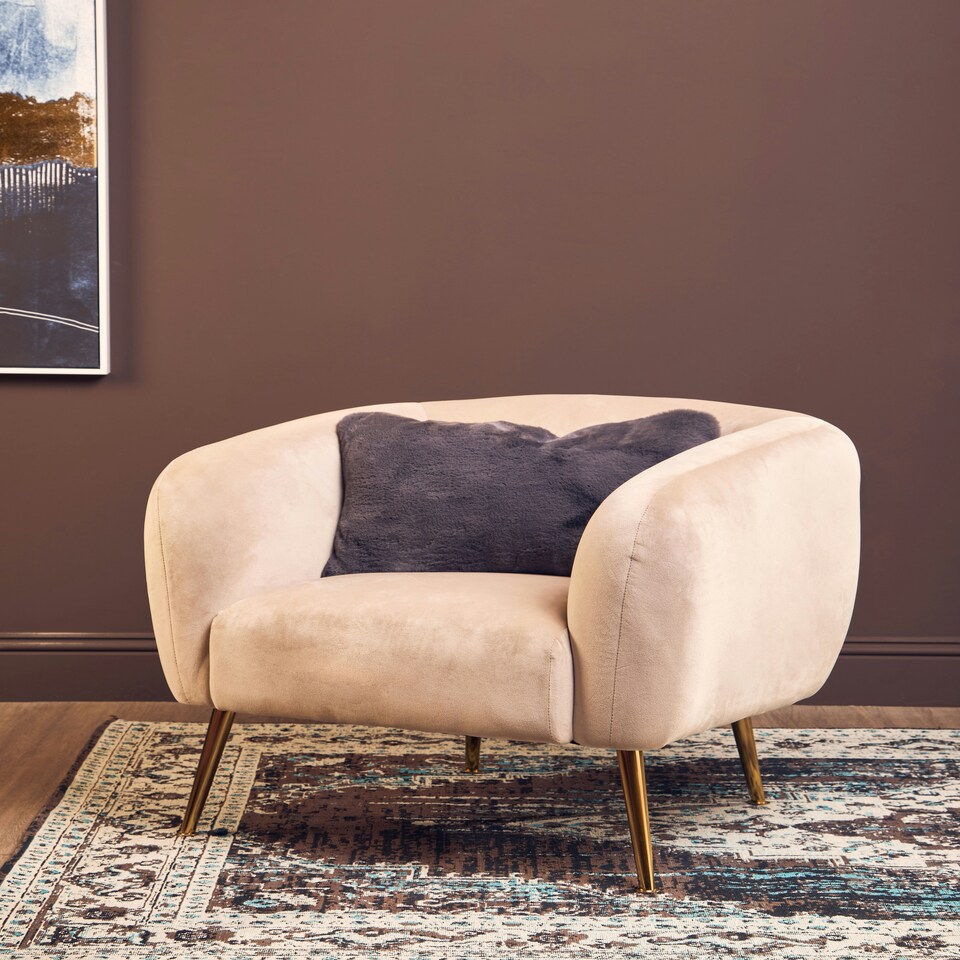 image 1 of Interiors by Premier Dark Beige Velvet Armchair, Foaming Seat With Gold Legs For Comfortable Seating, Living Room Accent Chair