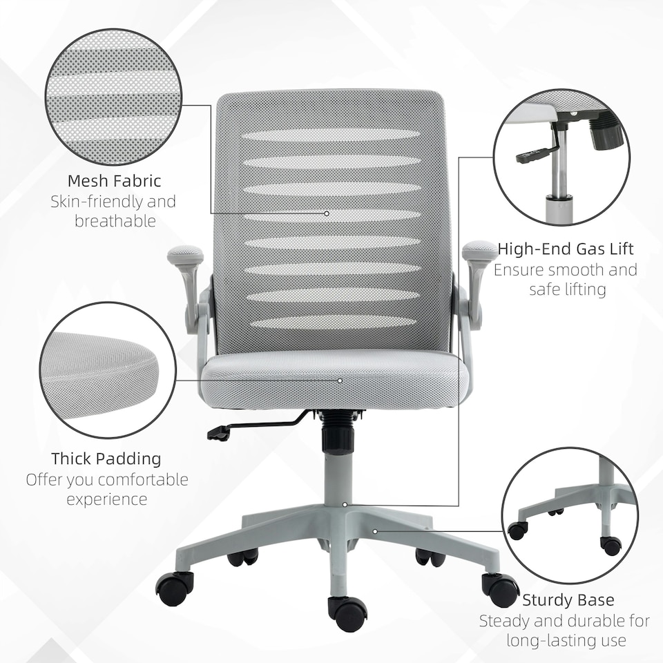 image 1 of Vinsetto Mesh Office Chair Home Swivel Task Chair with Arm, Grey