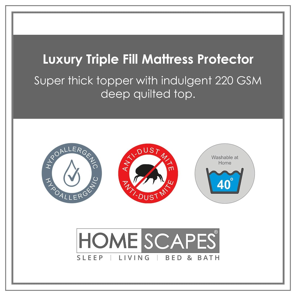 image 1 of Homescapes Luxury Triple Fill Mattress Protector - Small Double | White | Small Double