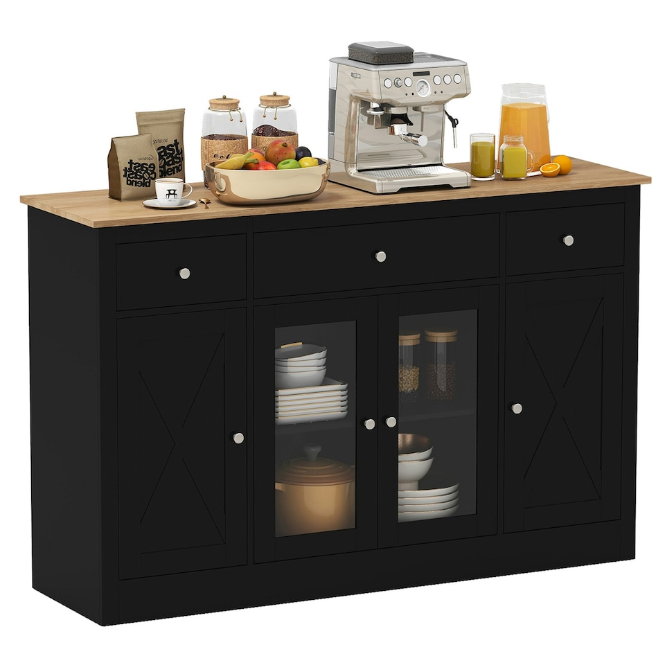 image 1 of COSTWAY Buffet Sideboard Kitchen Storage Cabinet 3 Drawers Black | Black