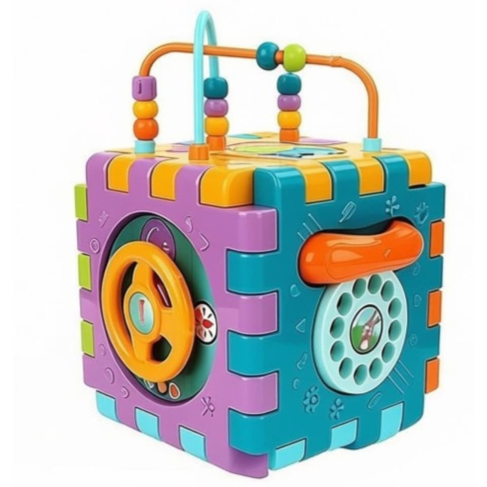 image 1 of 6-in-1 Educational Baby Activity Cube with Music, Lights, Piano, Shape Sorter, Steering Wheel & Phone - Montessori Learning Toy for Babies 6-12 Months & Toddlers 1-3 Years - Sensory Development Gift