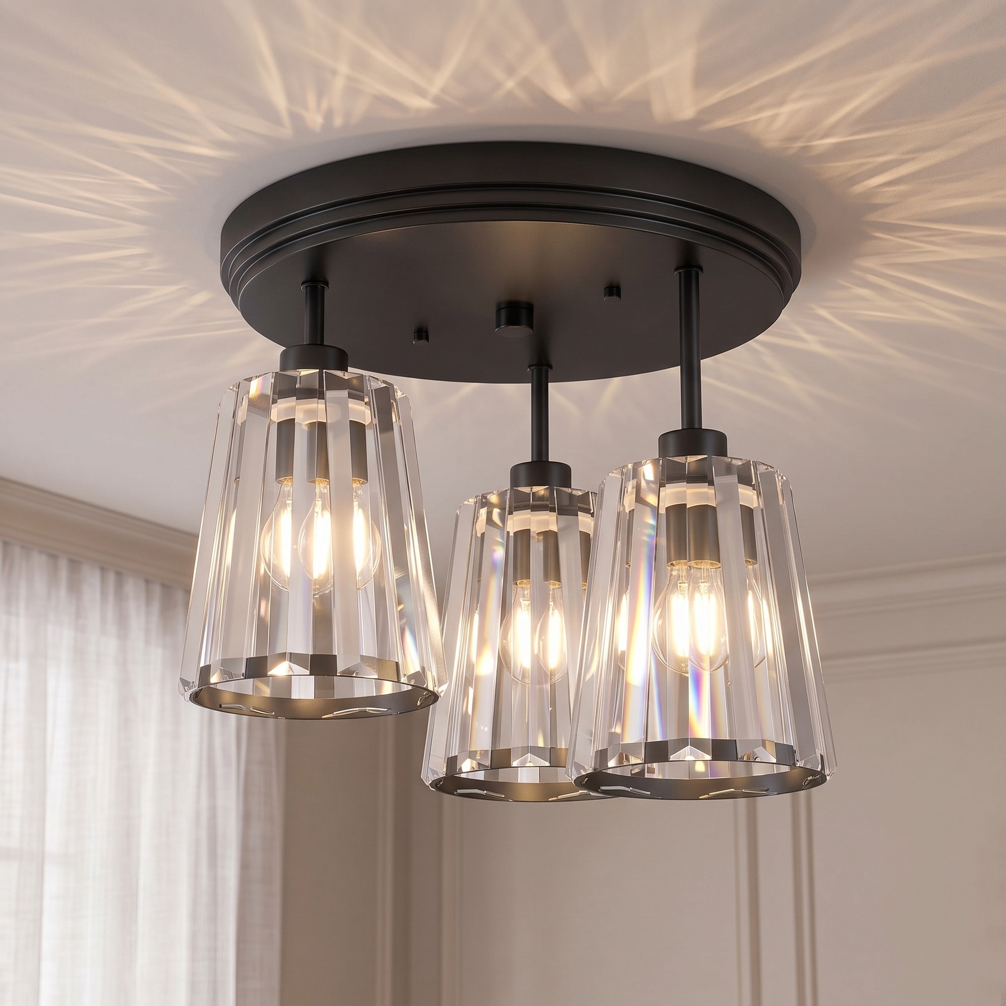 HOMCOM 3-Light Crystal Glass Ceiling Light, 40W, 3 E27 Sockets, Black, Black