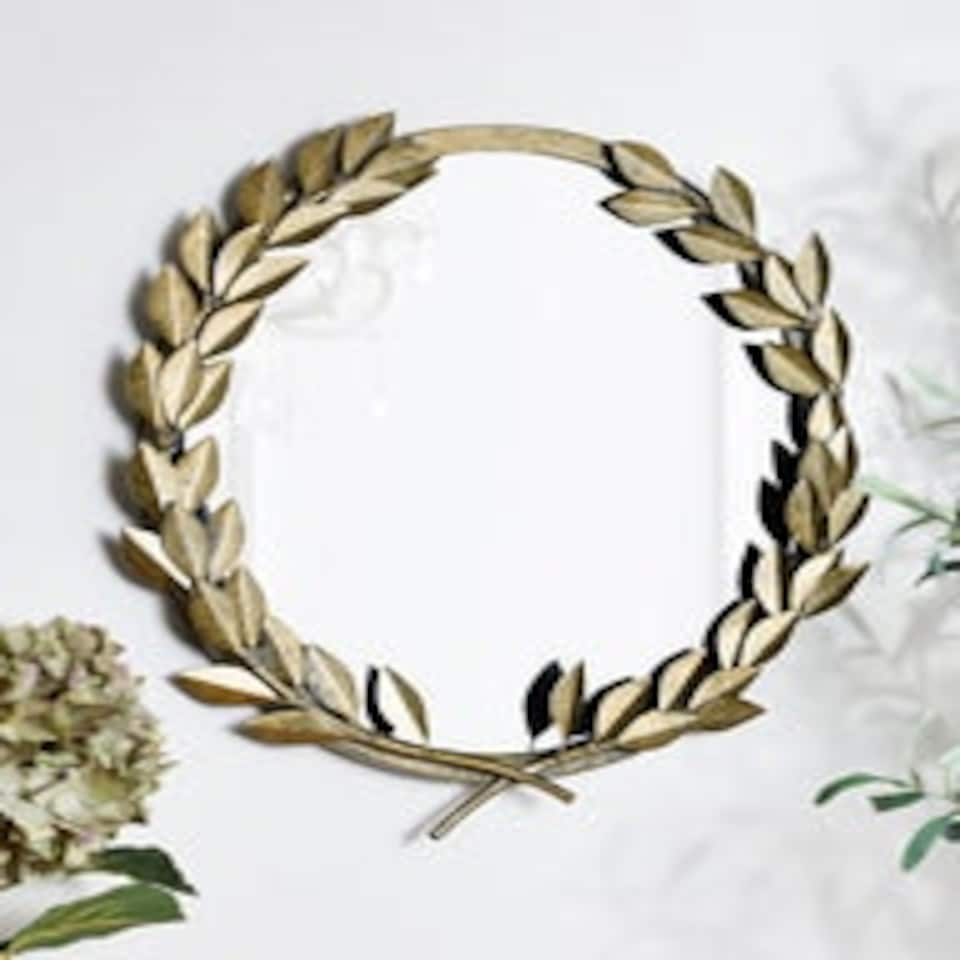 image 1 of Laurent Botanical Gold Round Mirror Gold