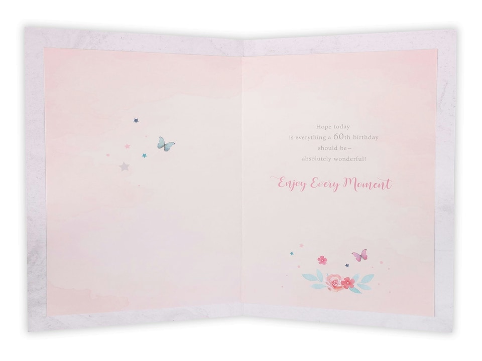 image 1 of 60th Cake, Flowers And Butterflies Birthday Card