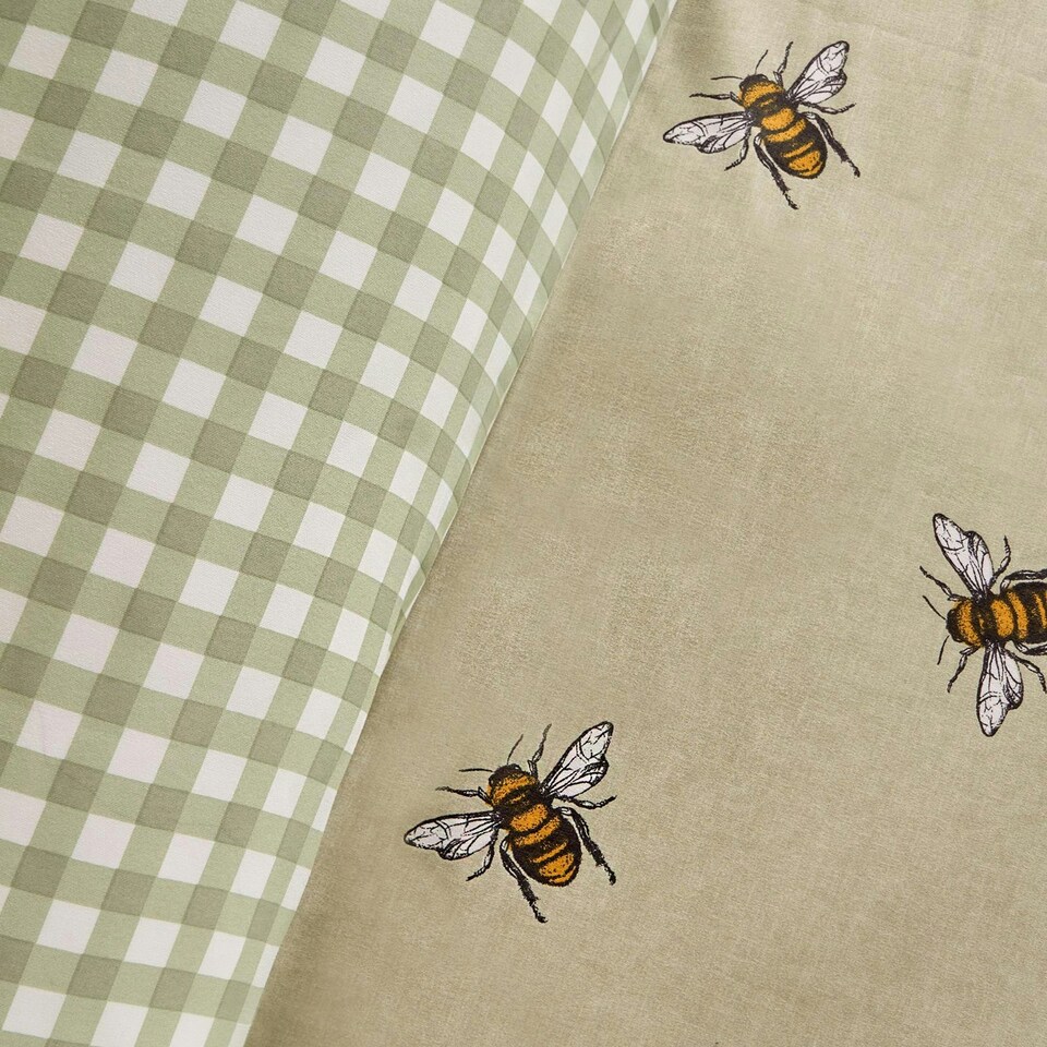 image 1 of OHS Bee Check Reversible Print Duvet Quilt Cover Bedding Set, Double - Sage Green