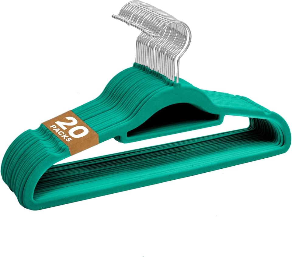 image 1 of Sasha Morel 20-Pack Teal Velvet Coat Hangers, Non-Slip Space-Saving Clothes Hangers