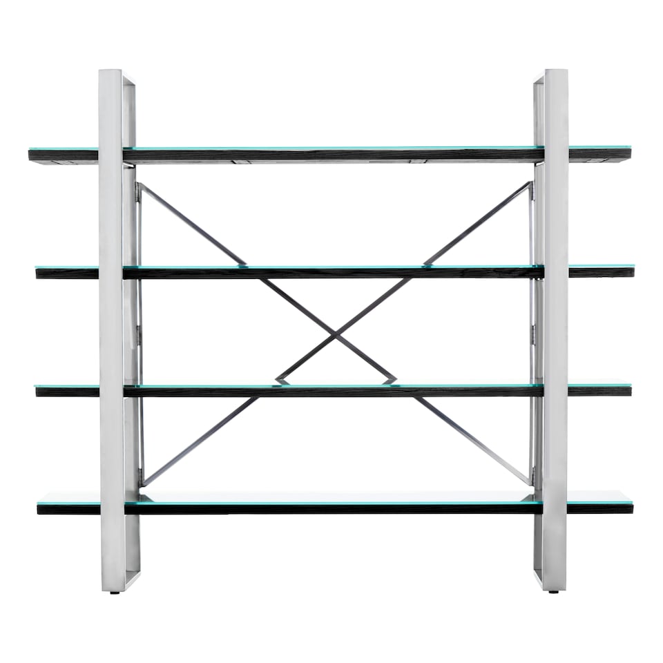 image 1 of Interiors by Premier Black Four‑Tier Shelf Unit, Matte Black Open Frame Bookcase with 4 Shelves, Storage Book Rack Silver