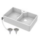 image 1 of 895mm - Double Bowl Fireclay Butler Kitchen Sink - Stepped Weir, Tap Hole & Waste