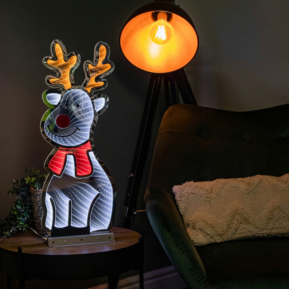 image 1 of 60cm Infinity Standing Christmas Reindeer with Metal Base, White and Red LEDs