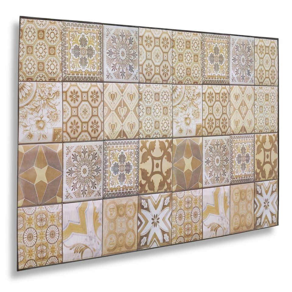 image 1 of NOVECRAFTO 3D Mediterranean Wall Panels – 6 PVC Sheets, Covers 2.76 sqm (29.76 sq ft), 96x48cm Each – Brown & Beige Tile Pattern Decorative Cladding