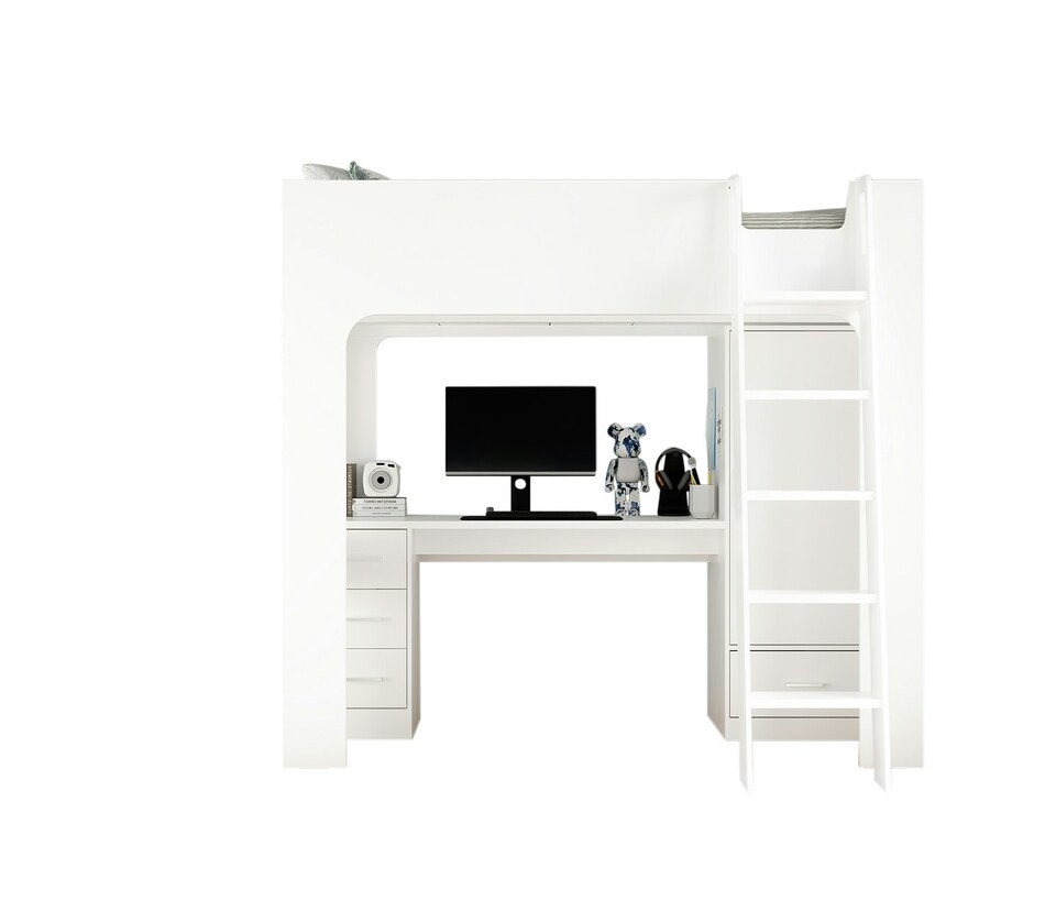 image 1 of Eden High Sleeper Bed in White with Desk and Storage | White | Single