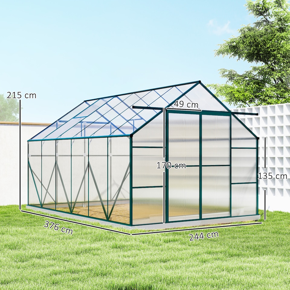 image 1 of Outsunny 8x12ft Polycarbonate Walk-in Greenhouse Outdoor w/ Double Sliding Door | Clear