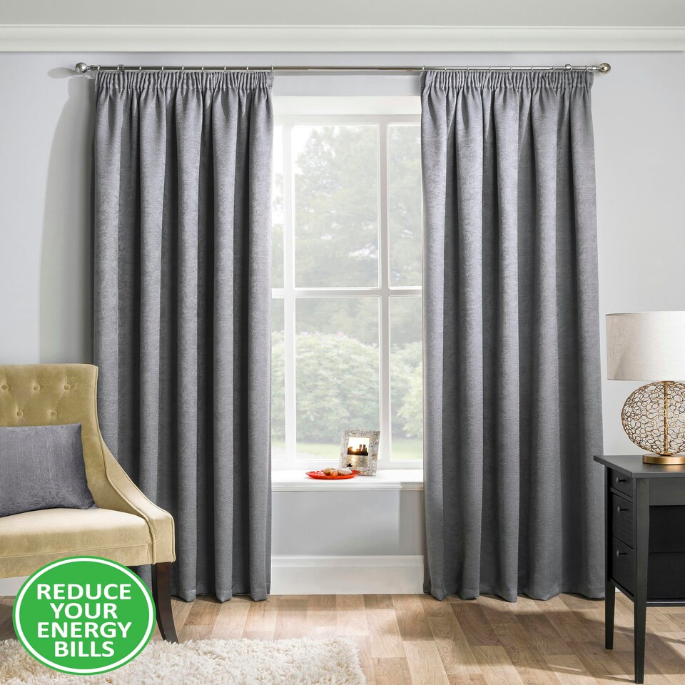 image 1 of Matrix Grey Curtains 46 x 72 inch (117 x 183 cm) Room Darkening Pencil Pleat Thermal Noise Reducing Curtains for Bedroom and Living Room