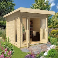 Barbados 3-Log Cabin, Wooden Garden Room, Timber Summerhouse, Home Office - L459 x W419 x H241.94 cm Brown