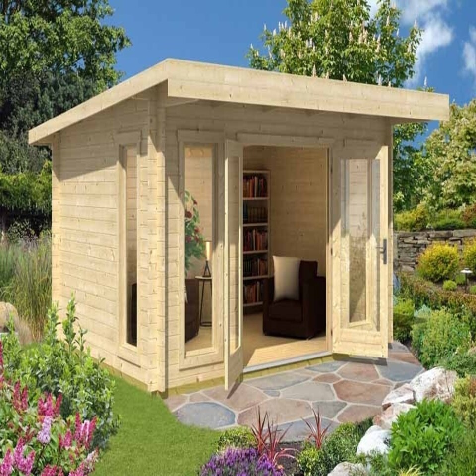 image 1 of Barbados 3-Log Cabin, Wooden Garden Room, Timber Summerhouse, Home Office - L459 x W419 x H241.94 cm Brown