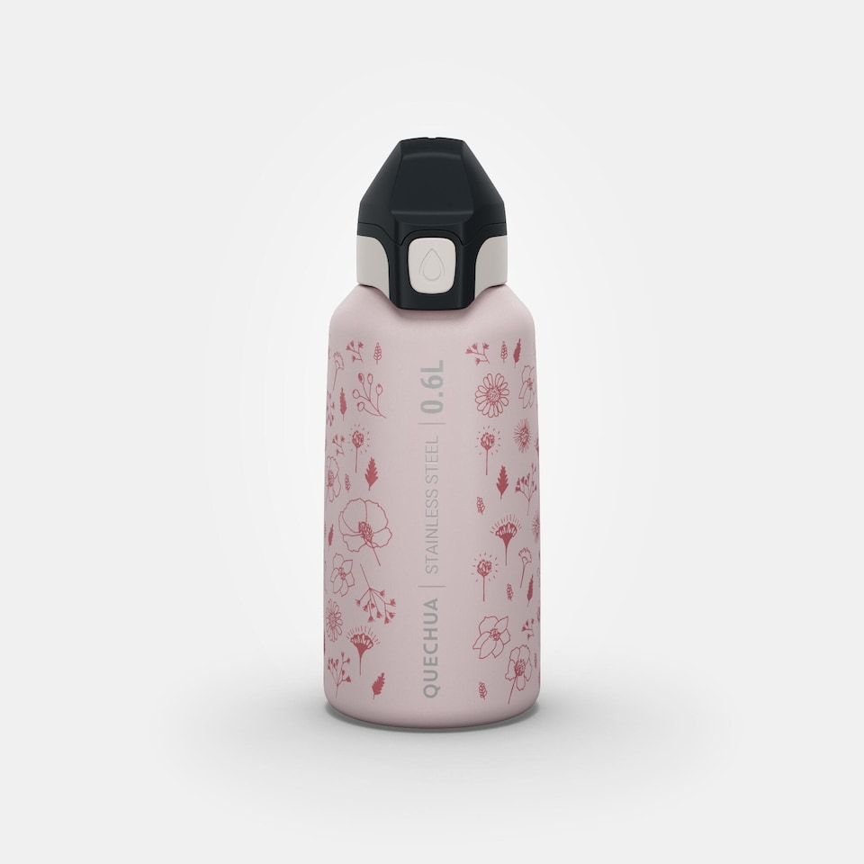 image 1 of Decathlon 0.6 L kids’ stainless steel water flask 500 with instant stopper for hiking