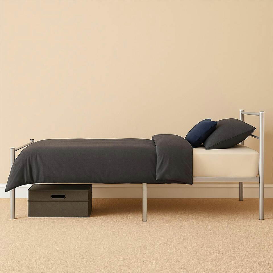 image 1 of Single Metal Bed Extra Strong Frame Adult Childs Bedroom Silver Easy Assembly