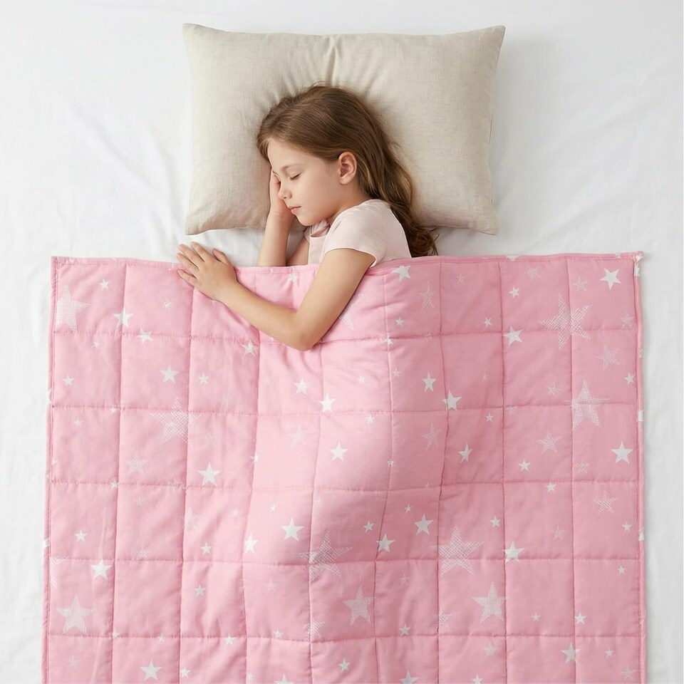 image 1 of Weighted Blanket Fluffy Quilted Pocket Throw with Non-Toxic Glass Beads Insomnia - Star Theme (Pastel Pink) | Multi