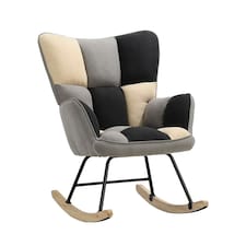 Living and Home Tufted Linen Upholstered Rocking Chair for Home