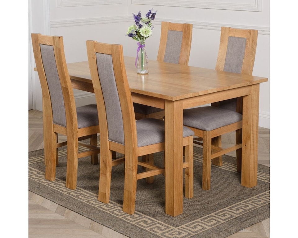 image 1 of Oslo 150 x 90 cm Medium Oak Dining Table and 4 Stanford Chairs | Brown | Brown