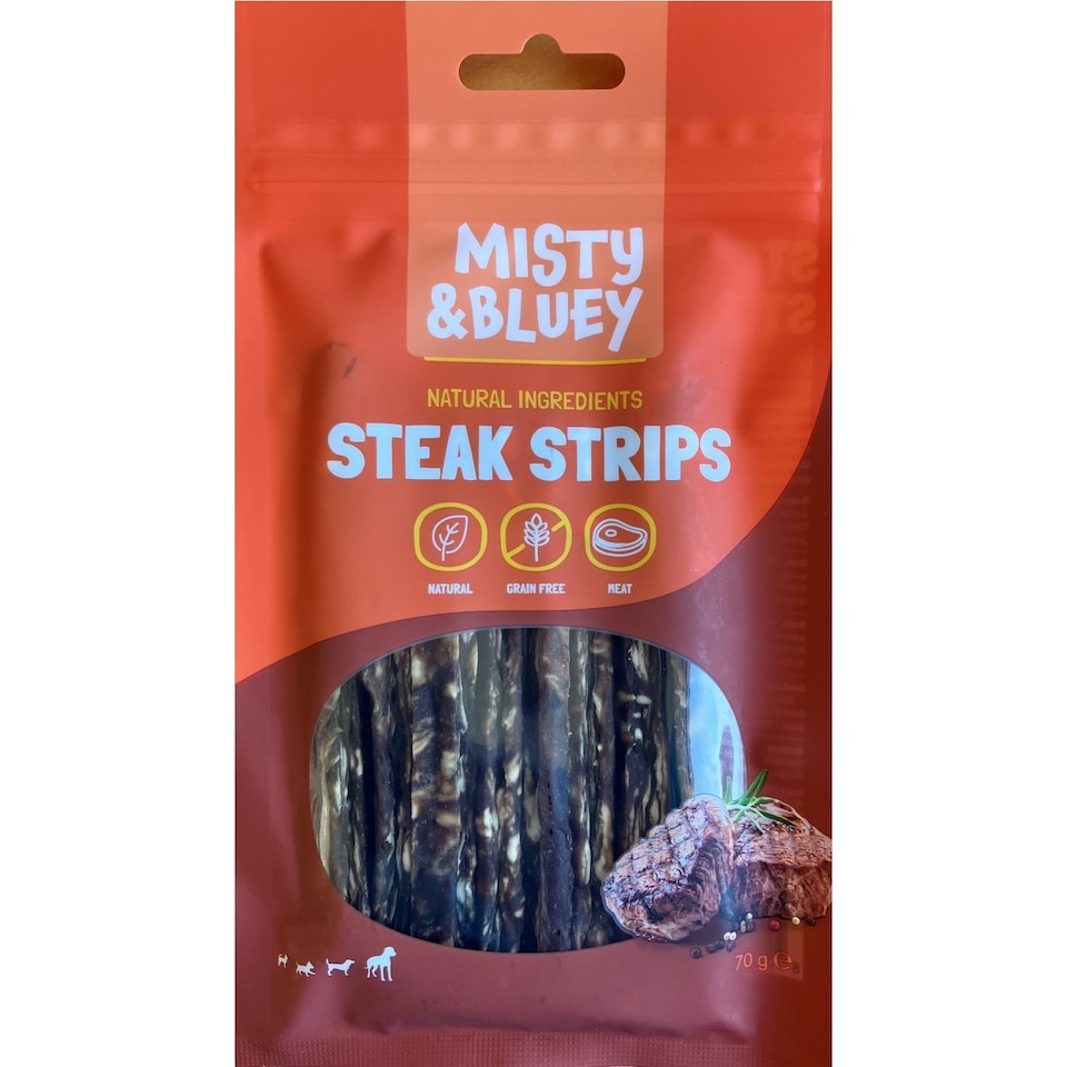 Misty Misty Bluey Strips 25 Adult Dry Dog Food pet food packaging