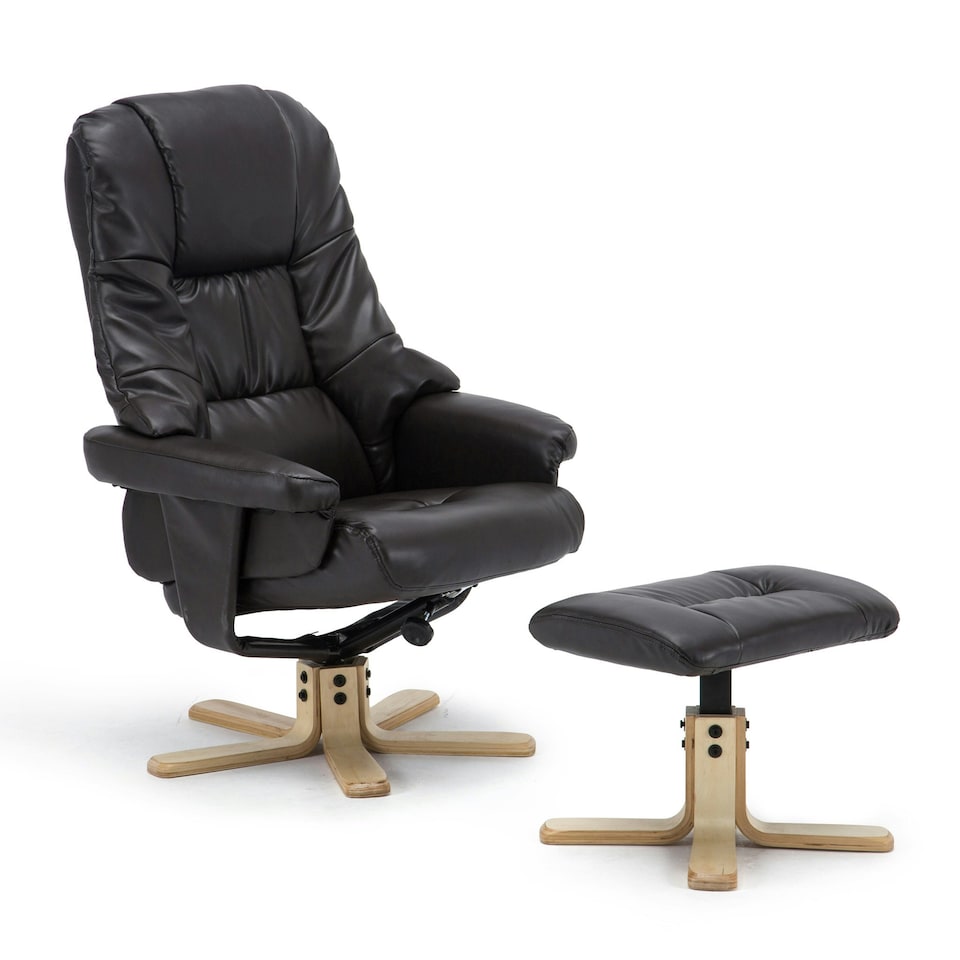 image 1 of Sorento Bonded Leather Swivel Recliner Armchair Chair w Footstool (Brown)