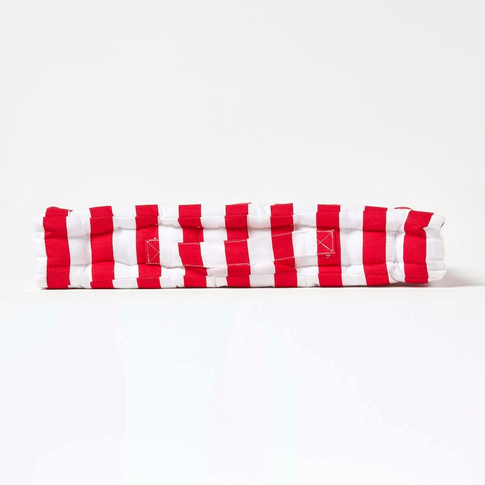 image 1 of Homescapes Cotton Red Thick Stripe Floor Cushion - 40 x 40 cm | Red | 40 x 40 cm