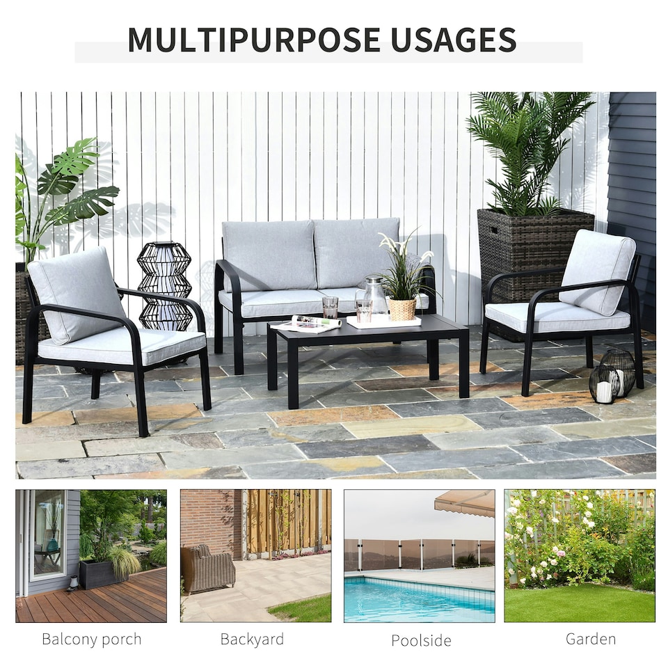image 1 of Outsunny 4pcs Garden Sectional Loveseat Chairs Table Furniture