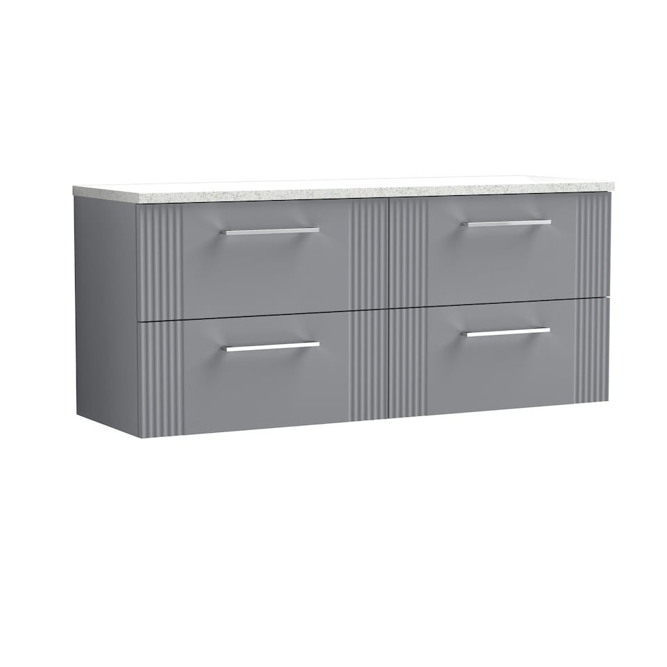 Retro 4 Drawer Wall Hung Vanity Unit with Sparkling White Laminate Worktop - 1200mm - Satin Grey - Balterley Grey