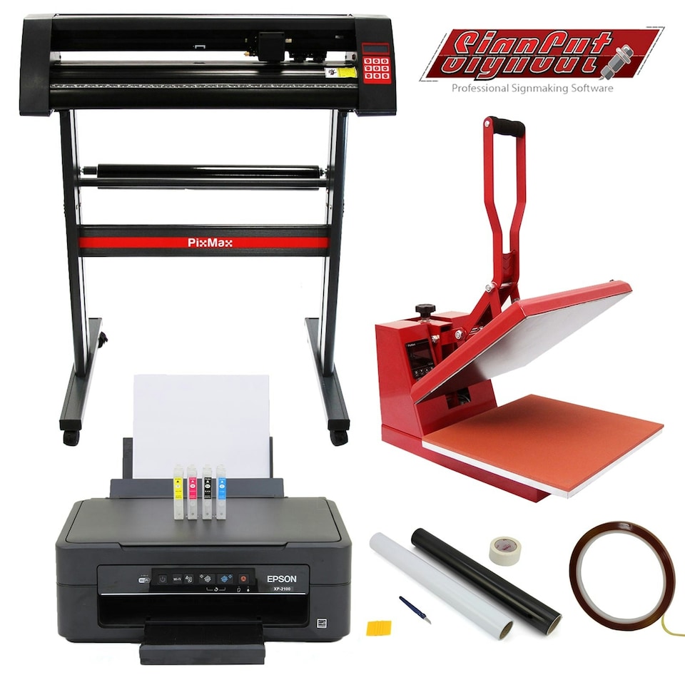 image 1 of 38cm Clam Press, 720mm Vinyl Cutter, Epson Printer & Weeding Kit